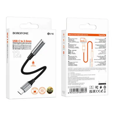Перехідник аудіокабель Borofone BV16 Type-C - 3.5 Сірий Перехідник аудіокабель Borofone BV16 Type-C - 3.5 Сірий