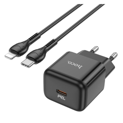 Мережевий зарядний пристрій  Hoco N32 1PD 30W + Кабель Type-C to Lightning Black, Чорний