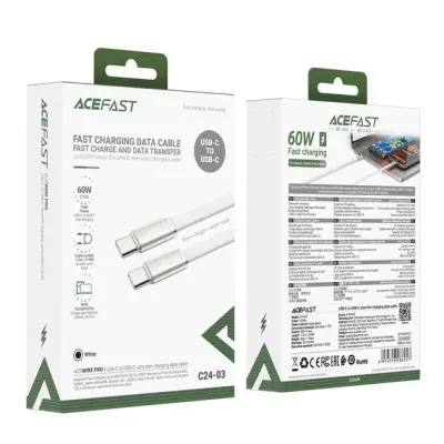 Кабель ACEFAST C24-03 Type-C to Type-C 60W 1.2м Білий Кабель ACEFAST C24-03 Type-C to Type-C 60W 1.2м Білий