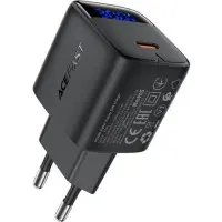 Мережевий зарядний пристрій ACEFAST A114 PD25W GaN (USB-A + USB-C) Чорний