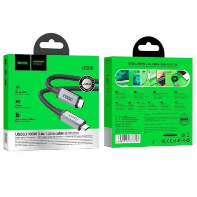 Кабель дата Hoco US06 Type-C to Type-C 100W USB3.2 2м Черный Кабель дата Hoco US06 Type-C to Type-C 100W USB3.2 2м Черный