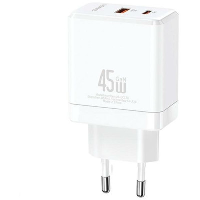 Сетевое зарядное устройство Usams T58 Gan 45W USB-C+USB-A белый
