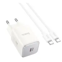 Мережевий зарядний пристрій Hoco N43 Vista PD 30W 1-Type-C + (Type-C to Type-C) Белый (Moonlight White)