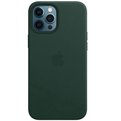 Чехол накладка Leather Case with MagSafe iPhone 12 Pro Max  Зеленая (AAA Animation)