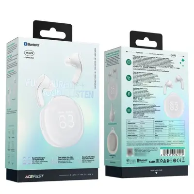 Беспроводные наушники Acefast T9 Crystal Air color Porcelain White, белые Беспроводные наушники Acefast T9 Crystal Air color Porcelain White, белые