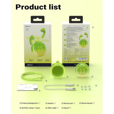 Беспроводные наушники Acefast T9 Crystal Air color Avocado Green, зеленые