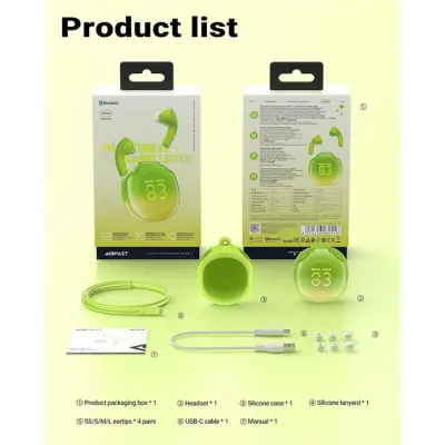 Беспроводные наушники Acefast T9 Crystal Air color Avocado Green, зеленые