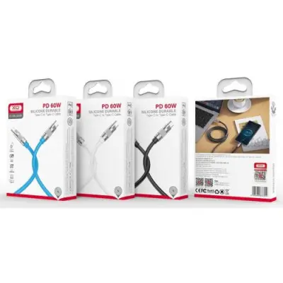 Кабель дата XO NB-Q228B Type-C to Type-C Durable (60W) 1.2м Синий