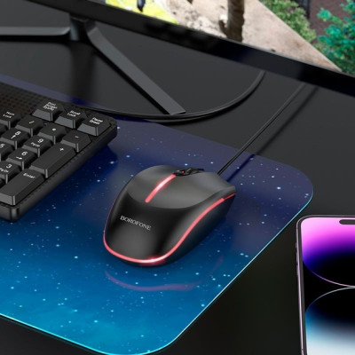 Провідна Миша USB Borofone BG10 Black, Чорний