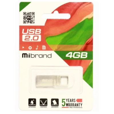 Флеш память USB 4Gb Mibrand Shark USB 2.0 Silver, Серебристый