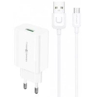 Мережевий зарядний пристрій Usams T48 KiT T22 USB-A QC3.0 18W 3A  + MicroUSB White, Білий