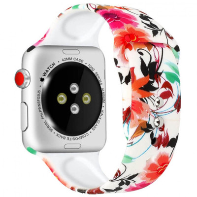 Ремінець Apple Watch 42мм Принт Силікон Квіти & Листя