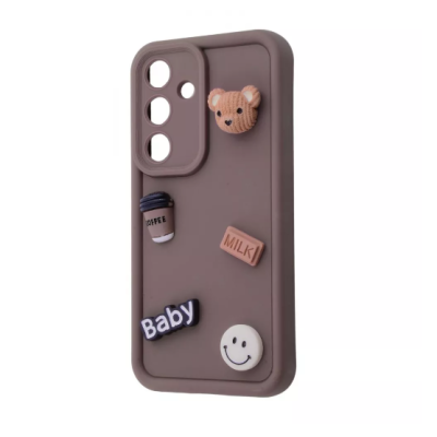 Чехол накладка Pretty Things Samsung A346 (A34 5G) Коричневая/Медвеженок