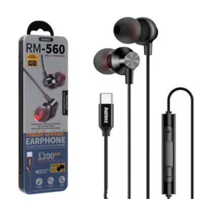 Проводные вакуумные наушники-гарнитура Type-C Metal Wired Earphone RM-560 Black, черный Проводные вакуумные наушники-гарнитура Type-C Metal Wired Earphone RM-560 Black, черный