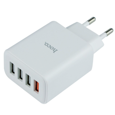 Мережевий зарядний пристрій  Hoco C102A 4 USB+QC3.0 28.5W White, Білий
