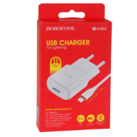 Мережевий зарядний пристрій Borofone BA48A Lightning Білий Мережевий зарядний пристрій Borofone BA48A Lightning Білий