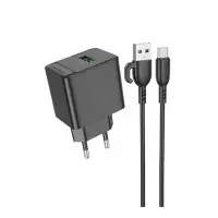 Сетевое зарядное устройство Borofone BAS12A 1USB 18W QC3.0 + Type-C Black, Чёрный
