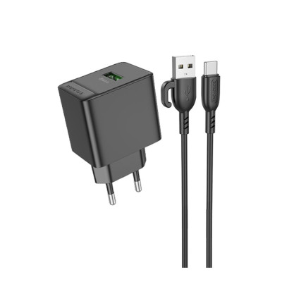 Мережевий зарядний пристрій Borofone BAS12A 1USB 18W QC3.0 + Type-C Black, Чорний