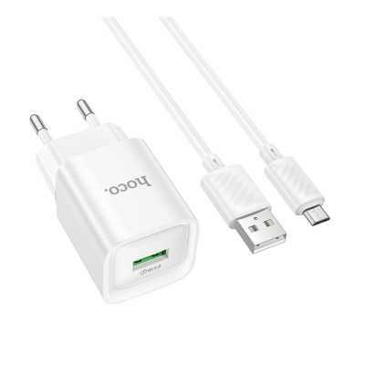 Мережевий зарядний пристрій Hoco C145A 1USB/18W/QC 3.0 + MicroUSB White, Білий