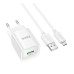 Мережевий зарядний пристрій Hoco C145A 1USB/18W/QC 3.0 + MicroUSB White, Білий