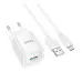 Мережевий зарядний пристрій Hoco C145A 1USB/18W/QC 3.0 + MicroUSB White, Білий