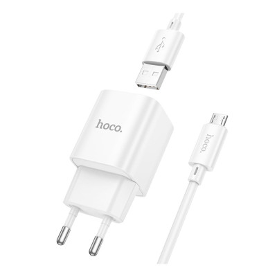 Мережевий зарядний пристрій Hoco C145A 1USB/18W/QC 3.0 + MicroUSB White, Білий