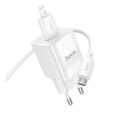 Мережевий зарядний пристрій Hoco C145A 1USB/18W/QC 3.0 + MicroUSB White, Білий