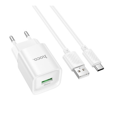 Мережевий зарядний пристрій Hoco C145A 1USB/18W/QC 3.0 + Type-C White, Білий