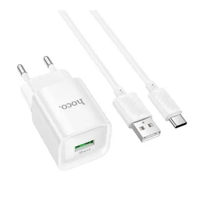 Сетевое зарядное устройство Hoco C145A 1USB/18W/QC 3.0 + Type-C White, Белый