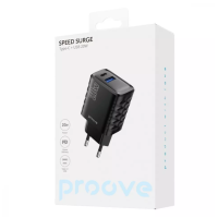 Мережевий зарядний пристрій Proove Speed Surge Gan 20W PD+USB Black, Чорний