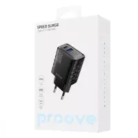 Сетевое зарядное устройство Proove Speed Surge Gan 20W PD+USB Black, Чёрный Сетевое зарядное устройство Proove Speed Surge Gan 20W PD+USB Black, Чёрный