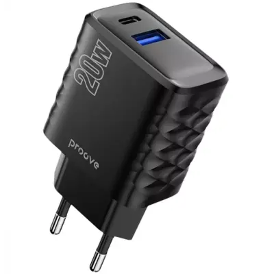 Сетевое зарядное устройство Proove Speed Surge Gan 20W PD+USB Black, Чёрный
