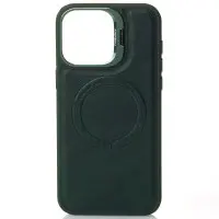 Чехол накладка Leather Camera MagSafe iPhone 14 Pro Темно-зеленая