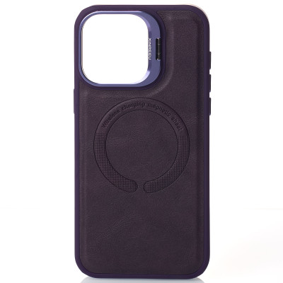Чехол накладка Leather Camera MagSafe iPhone 14 Pro Max Темно-фиолетовая
