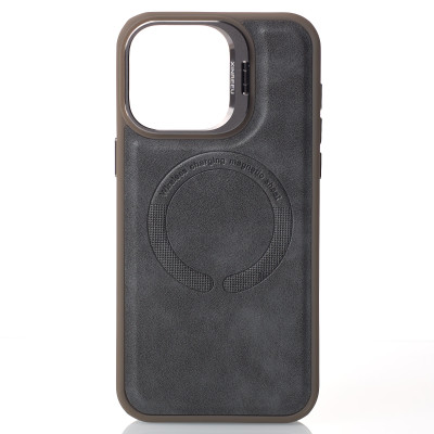 Чехол накладка Leather Camera MagSafe iPhone 15 Pro Max Серая
