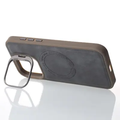 Чехол накладка Leather Camera MagSafe iPhone 15 Pro Max Серая