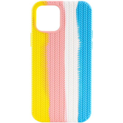 Чехол накладка Full Braided iPhone 13 Желтая/Голубая