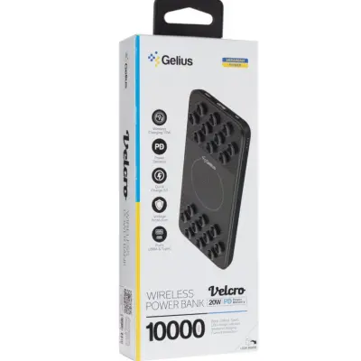 Универсальная мобильная батарея Повербанк Gelius Velcro GP-PBW1120 10000mAh QC+PD 20W (Wireless 10W) Чёрный