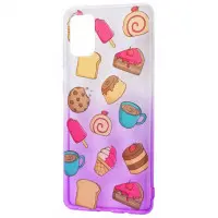 Чехол накладка WAVE Sweet Samsung A515 Белый/Фиолетовый/Торт