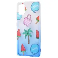 Чехол накладка WAVE Sweet Samsung A715 Белый/Синий/Пальмы