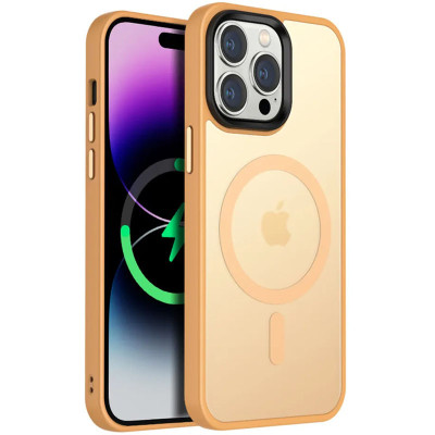 Чехол накладка Metal Buttons with MagSafe iPhone 14 Pro Max Персиковая