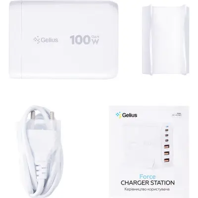 Мережевий зарядний пристрій Gelius Force GaN GP-HC063 100W 3PD+3USB White, Білий