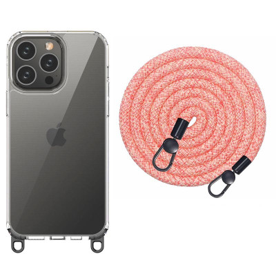 Чехол Накладка Transparent with Straps iPhone 15 Pro Max Красная/Белая