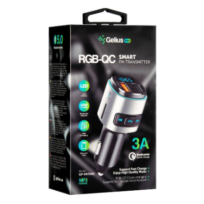 FM Трансмітер Gelius Pro RGB-QC GP-FMT040 Black Silver, Чорно-Сріблястий