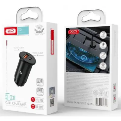 Автомобильное зарядное устройство XO CC38 PD(USB+USB-C) (20W) Black, Чёрный