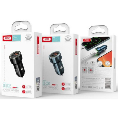 Автомобільний зарядний пристрій XO CC32 PD(USB+USB-C) (20W) + Кабель Type-C Black, Чорний