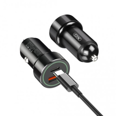 Автомобільний зарядний пристрій XO CC32 PD(USB+USB-C) (20W) + Кабель Type-C Black, Чорний