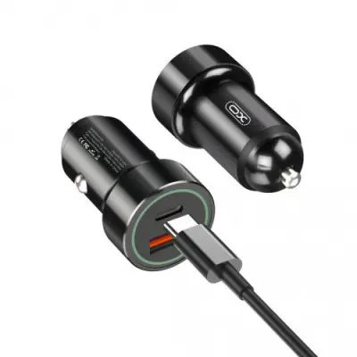 Автомобильное зарядное устройство XO CC32 PD(USB+USB-C) (20W) + Кабель Type-C Black, Чёрный