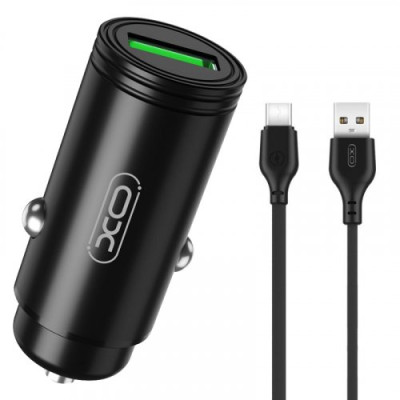 Автомобільний зарядний пристрій XO CC39 PD(USB+USB-C) (18W) + Кабель Type-C Black, Чорний