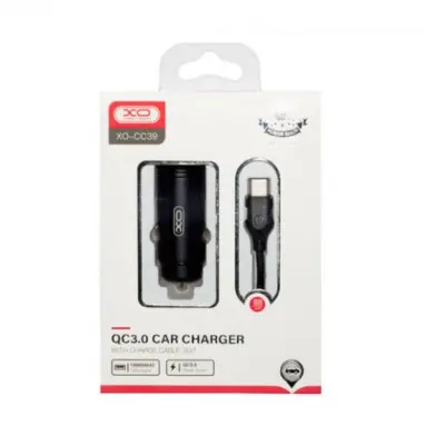 Автомобильное зарядное устройство XO CC39 PD(USB+USB-C) (18W) + Кабель Type-C Black, Чёрный